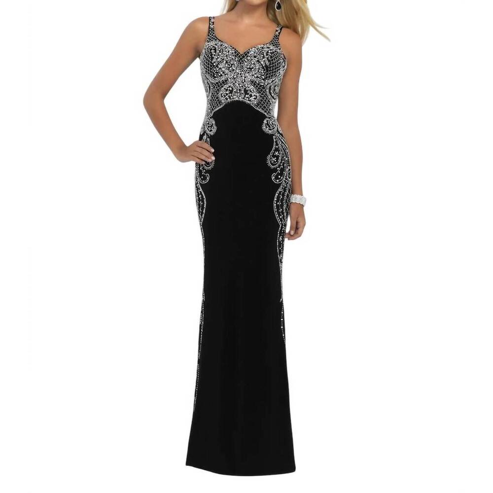 NEW BLUSH PROM beaded full length sheath gown in black